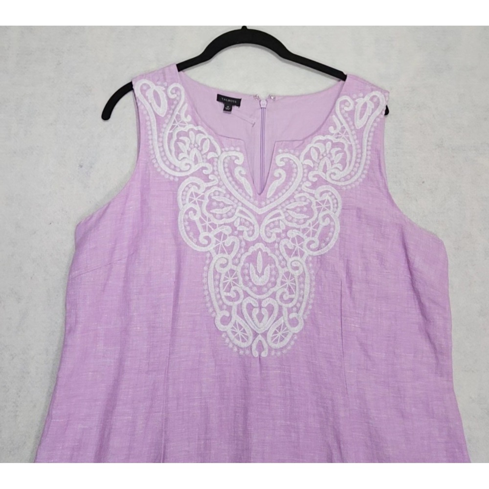 Talbots Linen Dress 12 Anokhi Shift Embroidered‎ Midi Sleeveless Lavender Spring